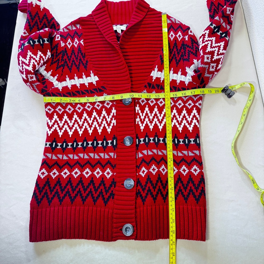 Bass G.H. Bass & Co Women's Red Fair Isle Cotton Shawl Collar Cardigan Sweater M - Picture 13 of 13